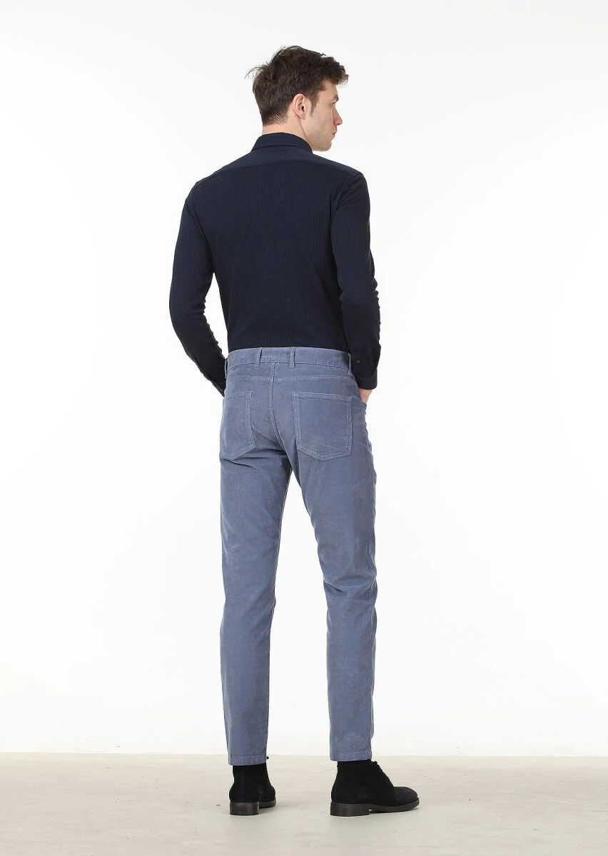 Mavi Düz Dokuma Slim Fit Casual Pamuk Karışımlı Pantolon - 4