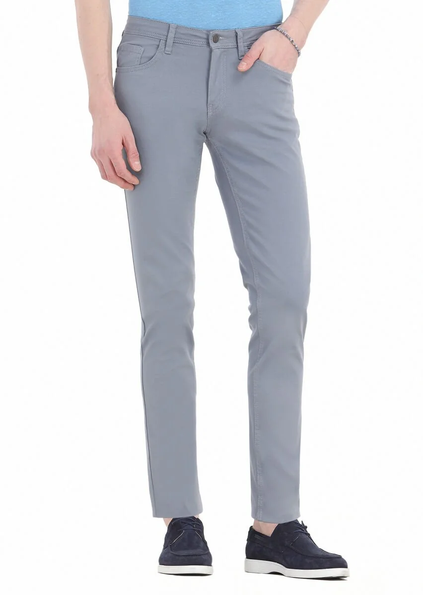 Mavi Düz Dokuma Slim Fit Casual Pamuk Karışımlı Pantolon - 2