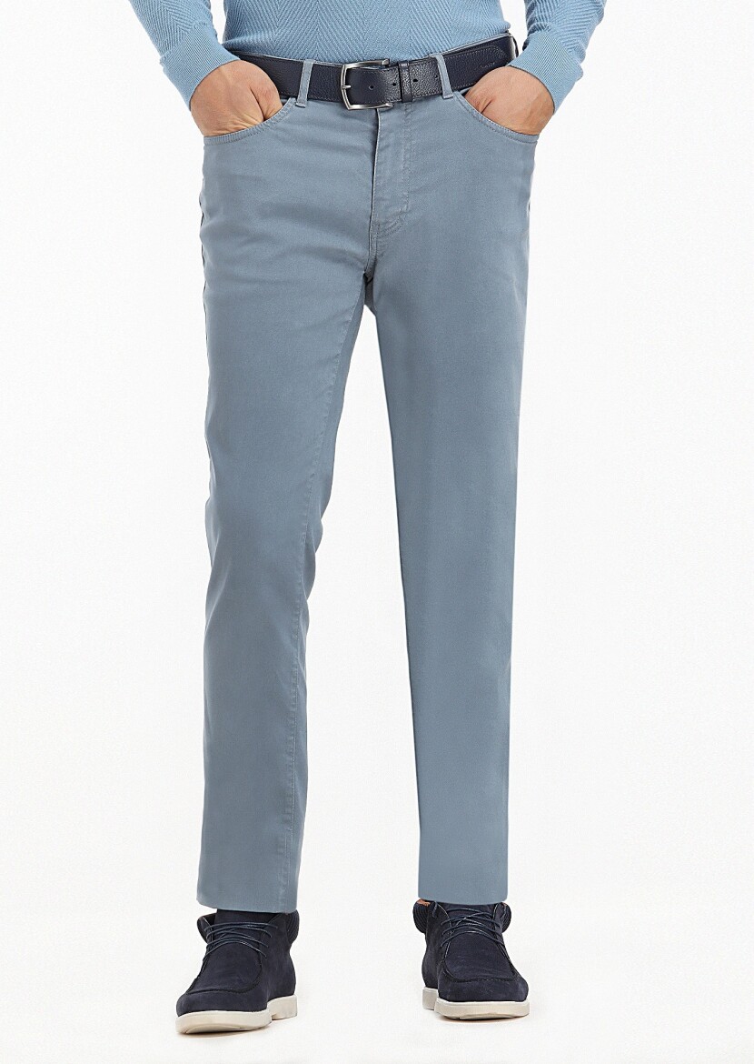 Mavi Düz Dokuma Slim Fit Casual Pantolon - 2