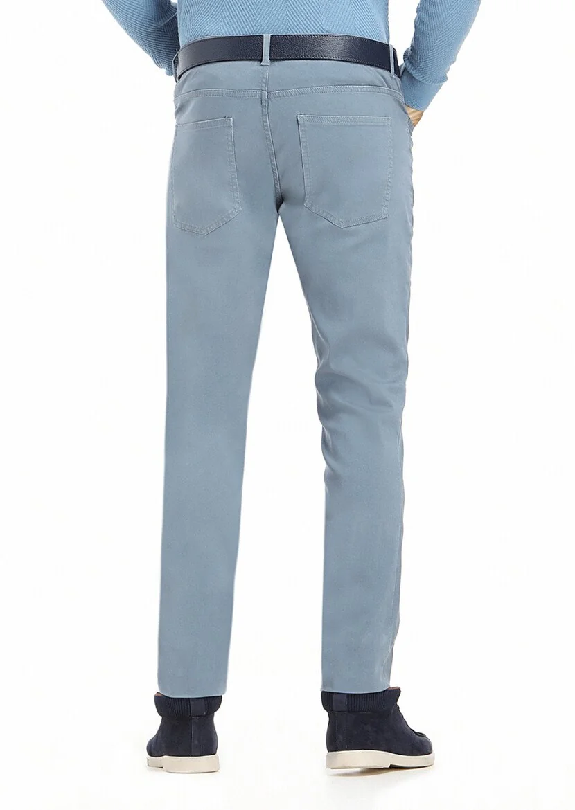 Mavi Düz Dokuma Slim Fit Casual Pantolon - 4