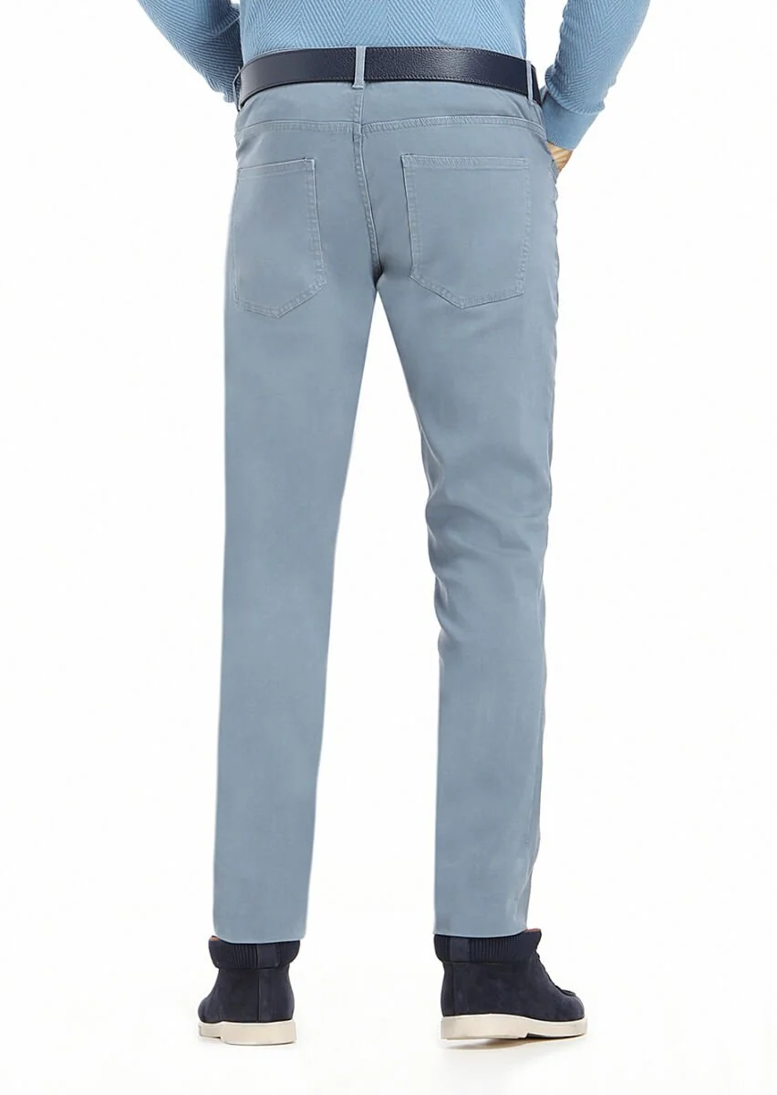 Mavi Düz Dokuma Slim Fit Casual Pantolon - 4