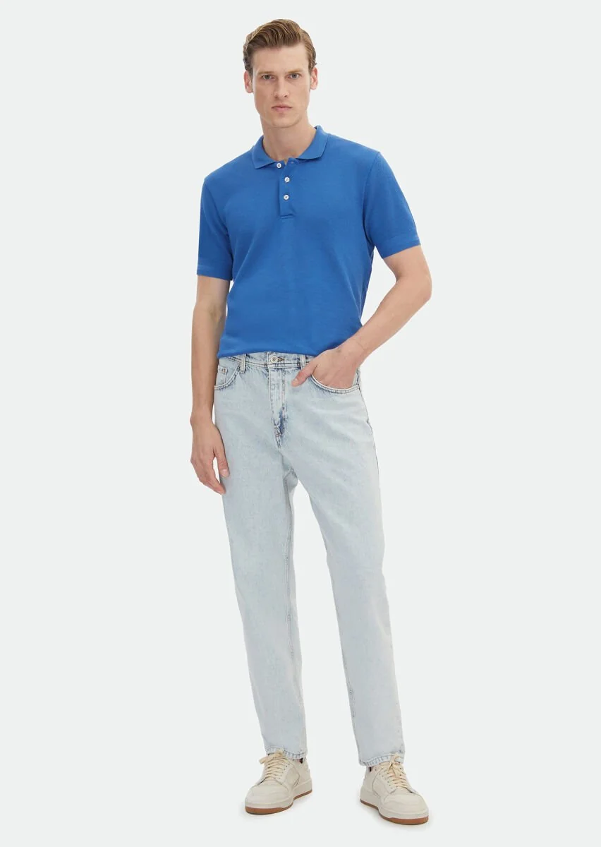 Mavi Düz Loose Fit Denim %100 Pamuk Pantolon - 1