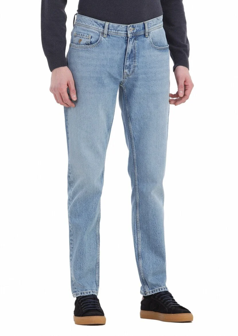 Mavi Düz Regular Fit Denim Pamuk Karışımlı Pantolon 