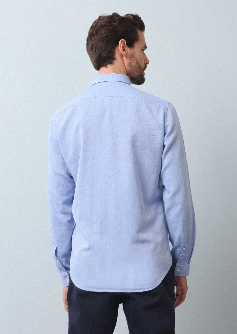 Mavi Düz Regular Fit Dokuma Casual %100 Pamuk Gömlek - 5