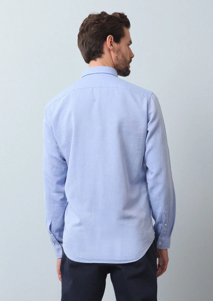 Mavi Düz Regular Fit Dokuma Casual %100 Pamuk Gömlek - 5