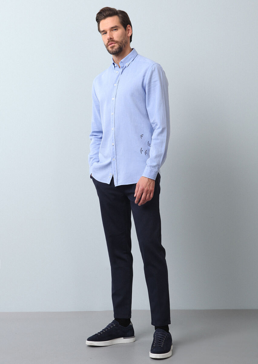 Mavi Düz Regular Fit Dokuma Casual %100 Pamuk Gömlek - 3