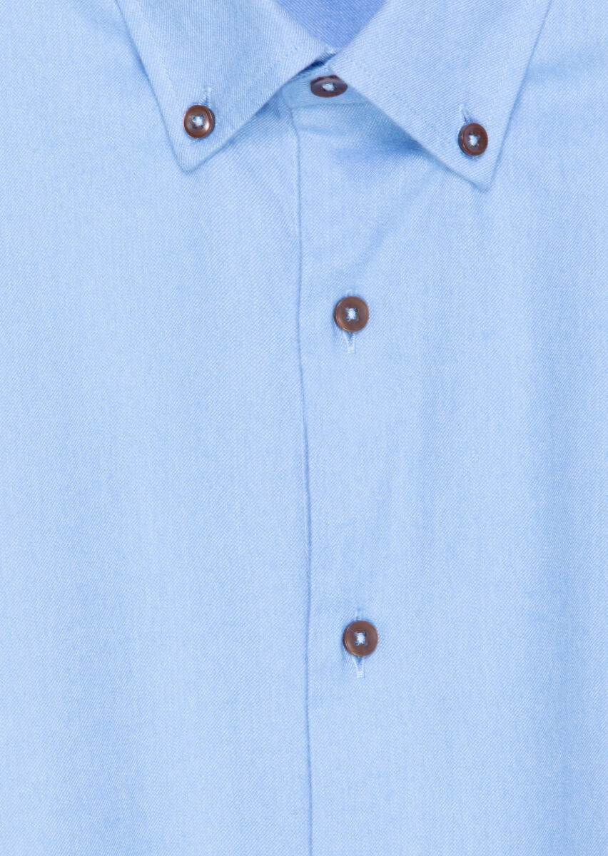 Mavi Düz Regular Fit Dokuma Casual %100 Pamuk Gömlek - 6