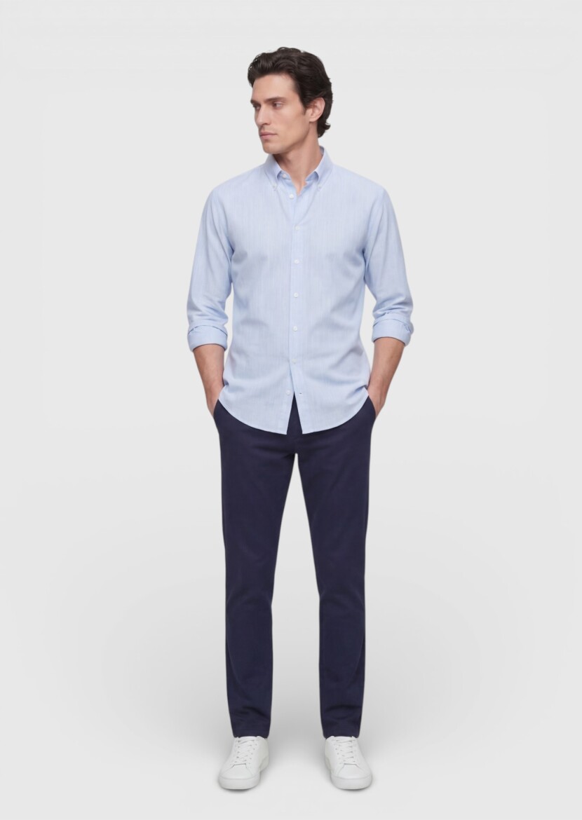 Mavi Düz Regular Fit Dokuma Casual İpek Karışımlı Gömlek - 3