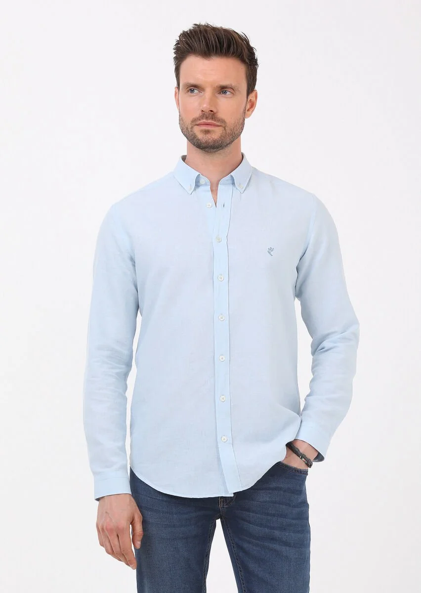 Mavi Düz Regular Fit Dokuma Casual Pamuk Karışımlı Gömlek - 1