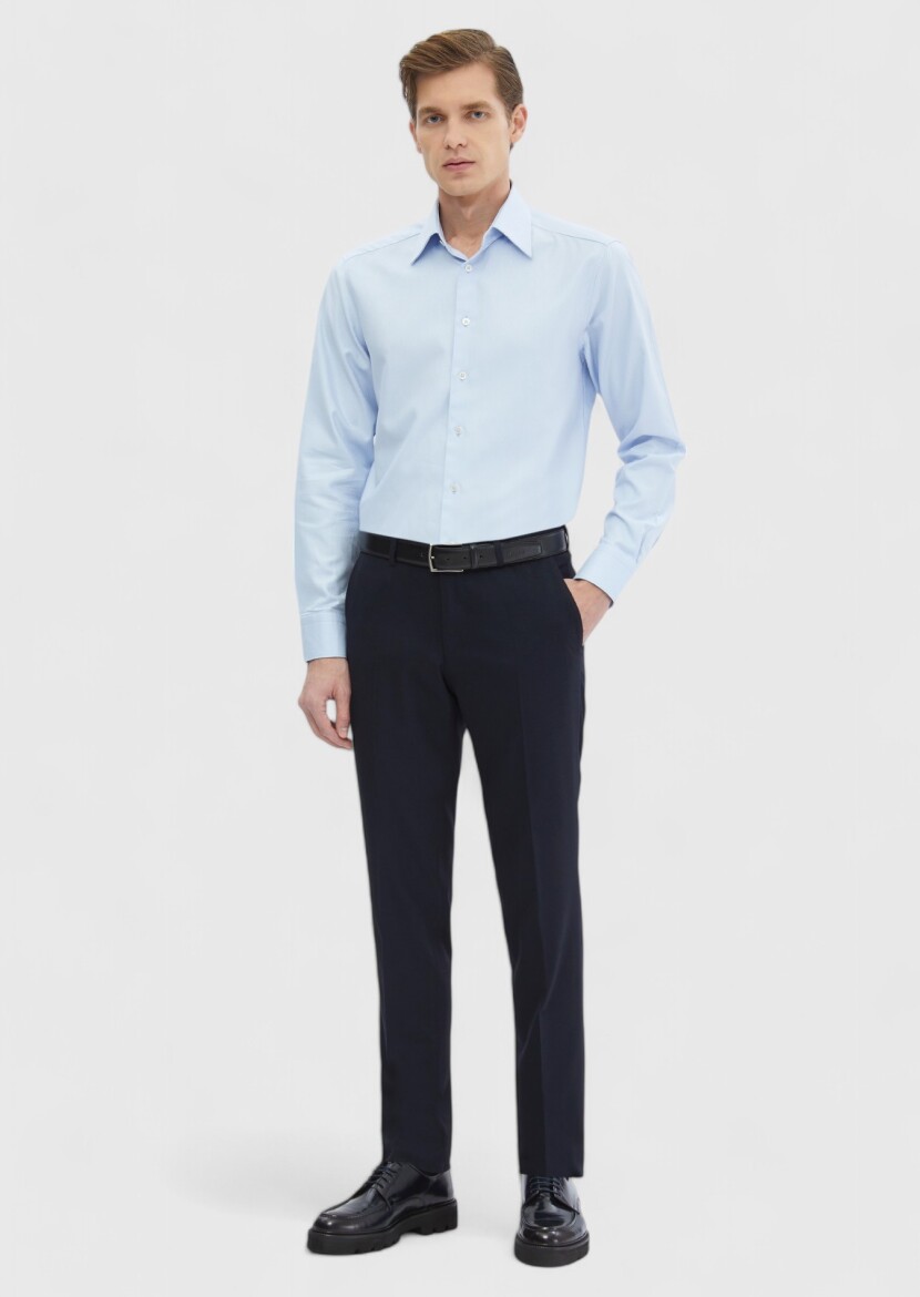 Mavi Düz Regular Fit Dokuma Klasik %100 Pamuk Gömlek - RAMSEY