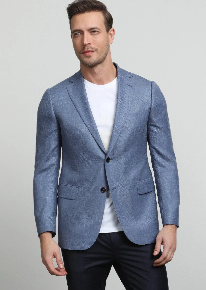 Mavi Düz Regular Fit Kaşmir Karışımlı Ceket - 1