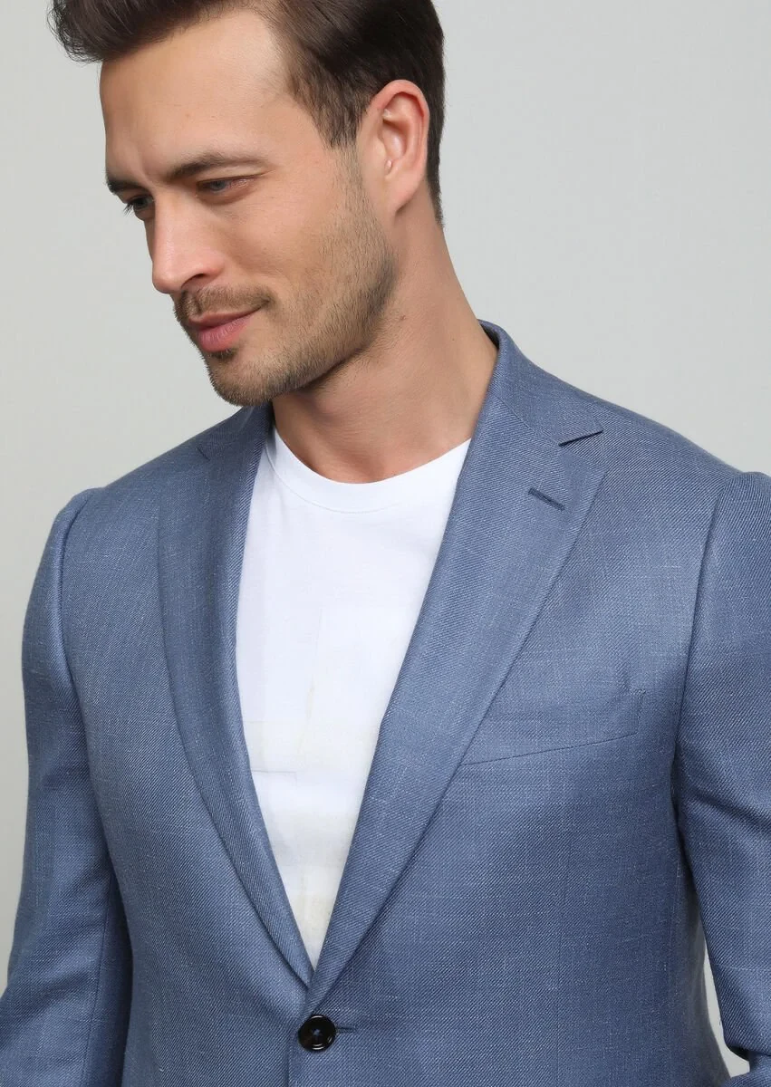Mavi Düz Regular Fit Kaşmir Karışımlı Ceket - 2