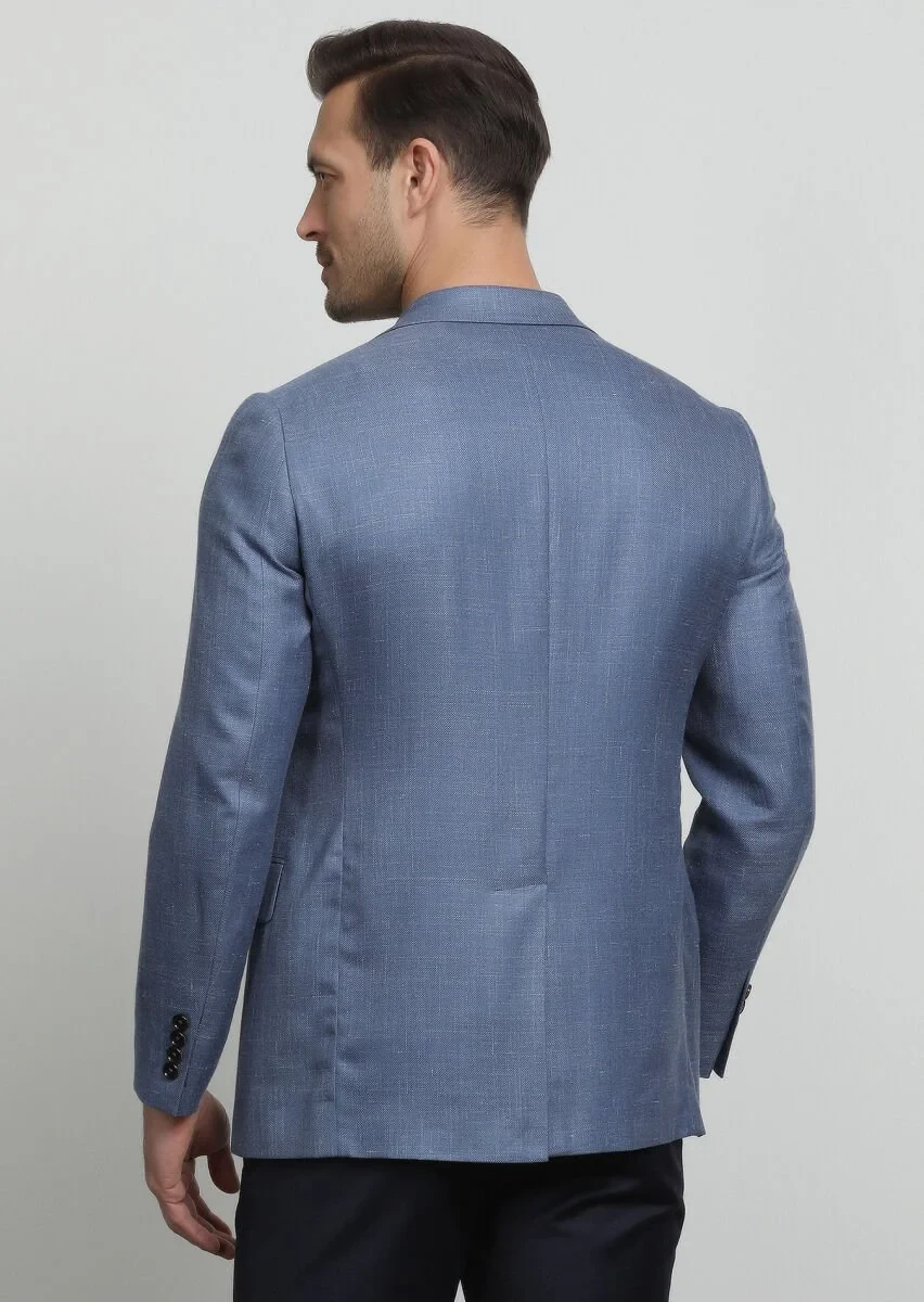 Mavi Düz Regular Fit Kaşmir Karışımlı Ceket - 4