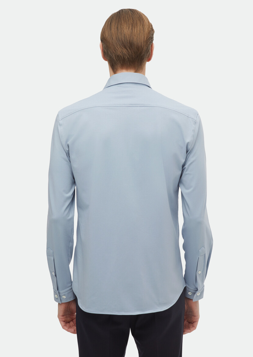 Mavi Düz Regular Fit Uzun Casual Pamuk Karışımlı Gömlek - 5