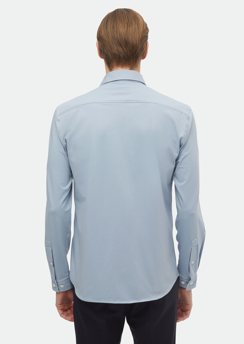 Mavi Düz Regular Fit Uzun Casual Pamuk Karışımlı Gömlek - 5
