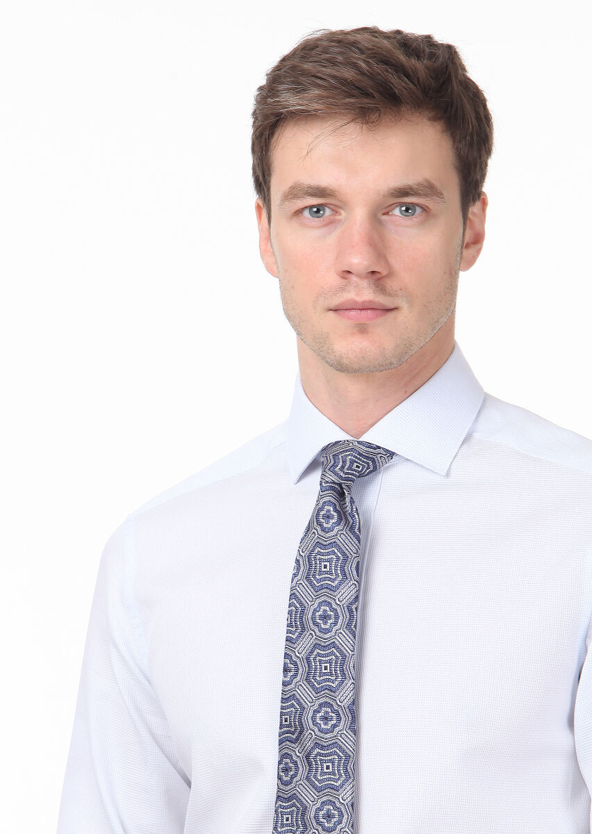 Mavi Düz Regular Fit Uzun Dokuma Klasik %100 Pamuk Gömlek - 2
