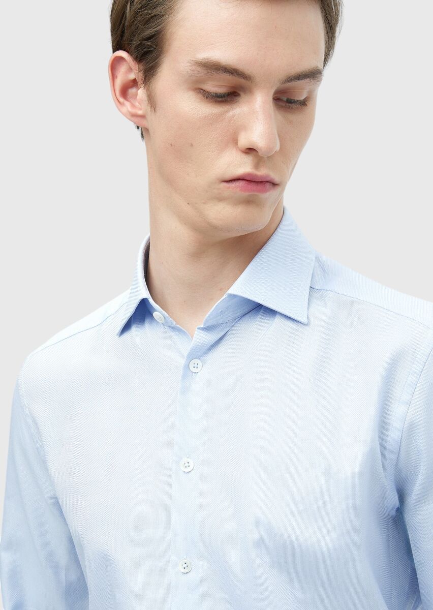 Mavi Düz Regular Fit Uzun Dokuma Klasik %100 Pamuk Gömlek - 3