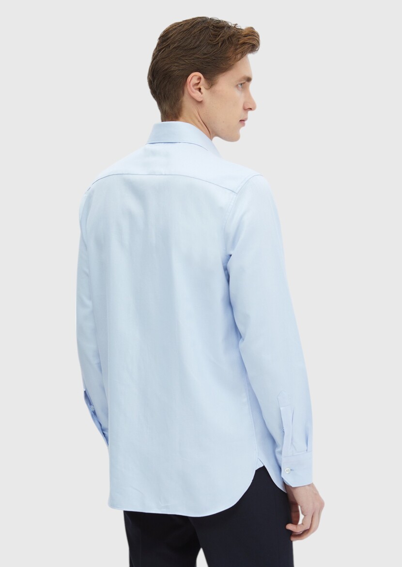 Mavi Düz Regular Fit Uzun Dokuma Klasik %100 Pamuk Gömlek - 5