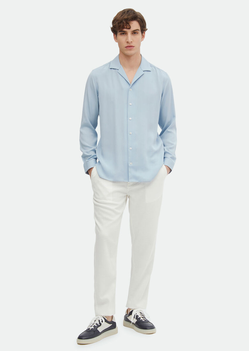 Mavi Düz Regular Fit Uzun Dokuma Klasik Gömlek - 2