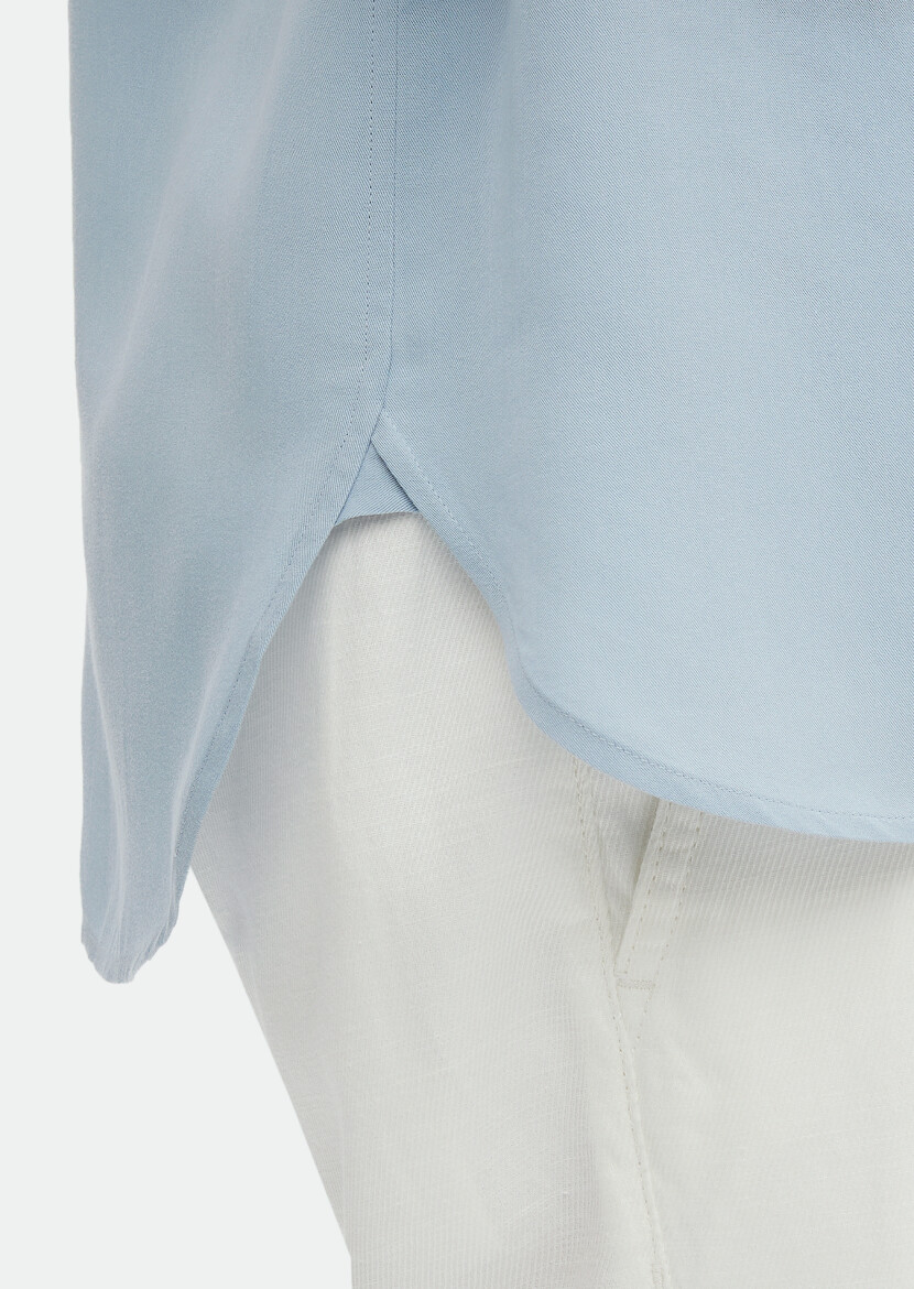 Mavi Düz Regular Fit Uzun Dokuma Klasik Gömlek - 5