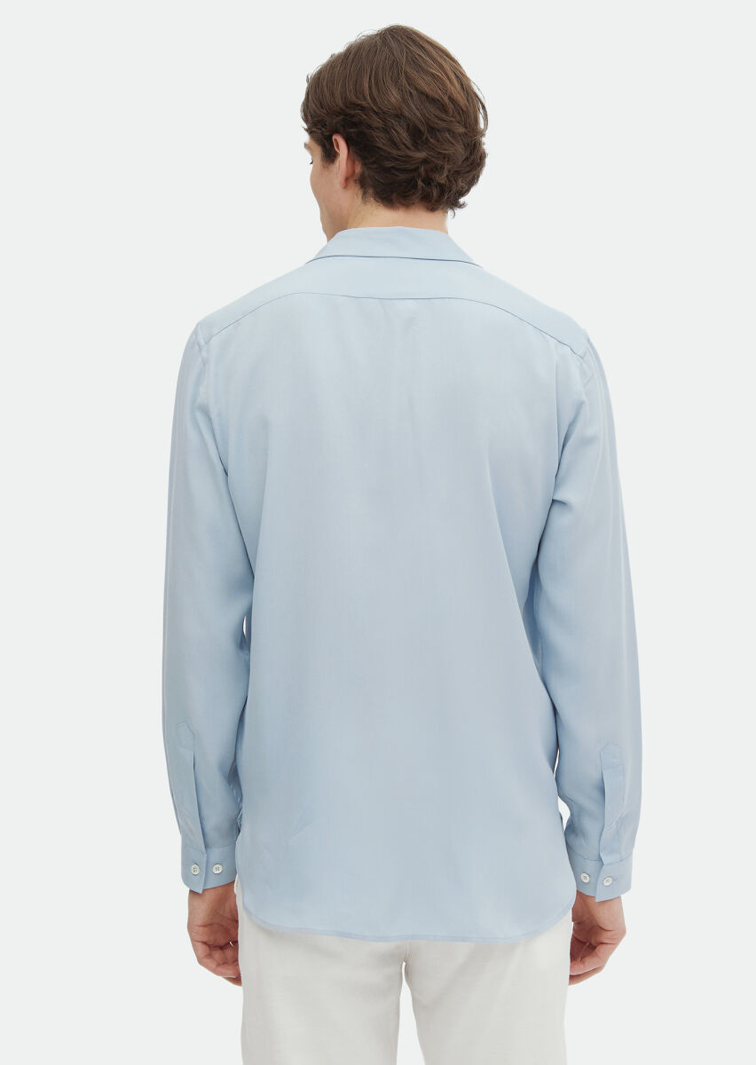 Mavi Düz Regular Fit Uzun Dokuma Klasik Gömlek - 6