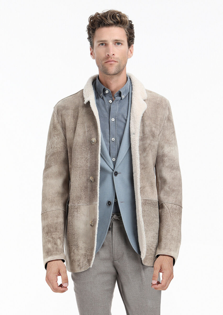 Mavi Düz Shirt Shoulder Slim Fit Yün Karışımlı Ceket - 3