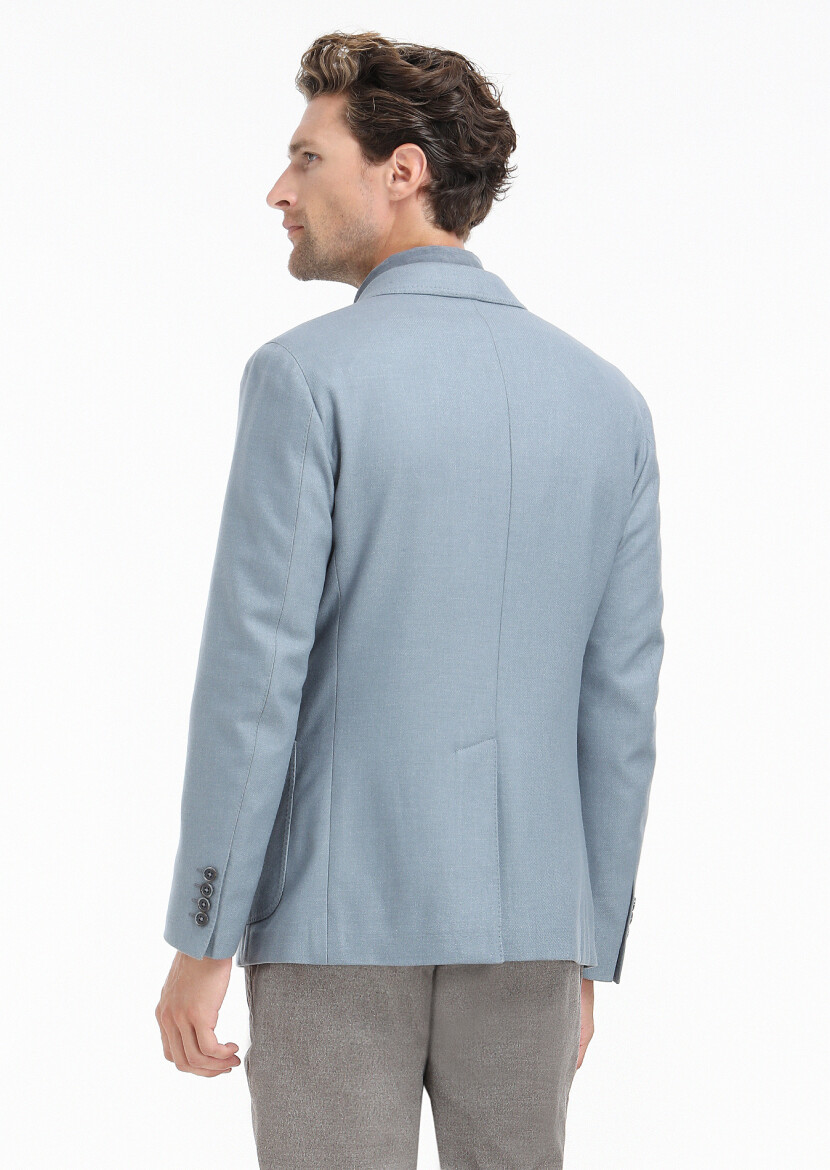 Mavi Düz Shirt Shoulder Slim Fit Yün Karışımlı Ceket - 7