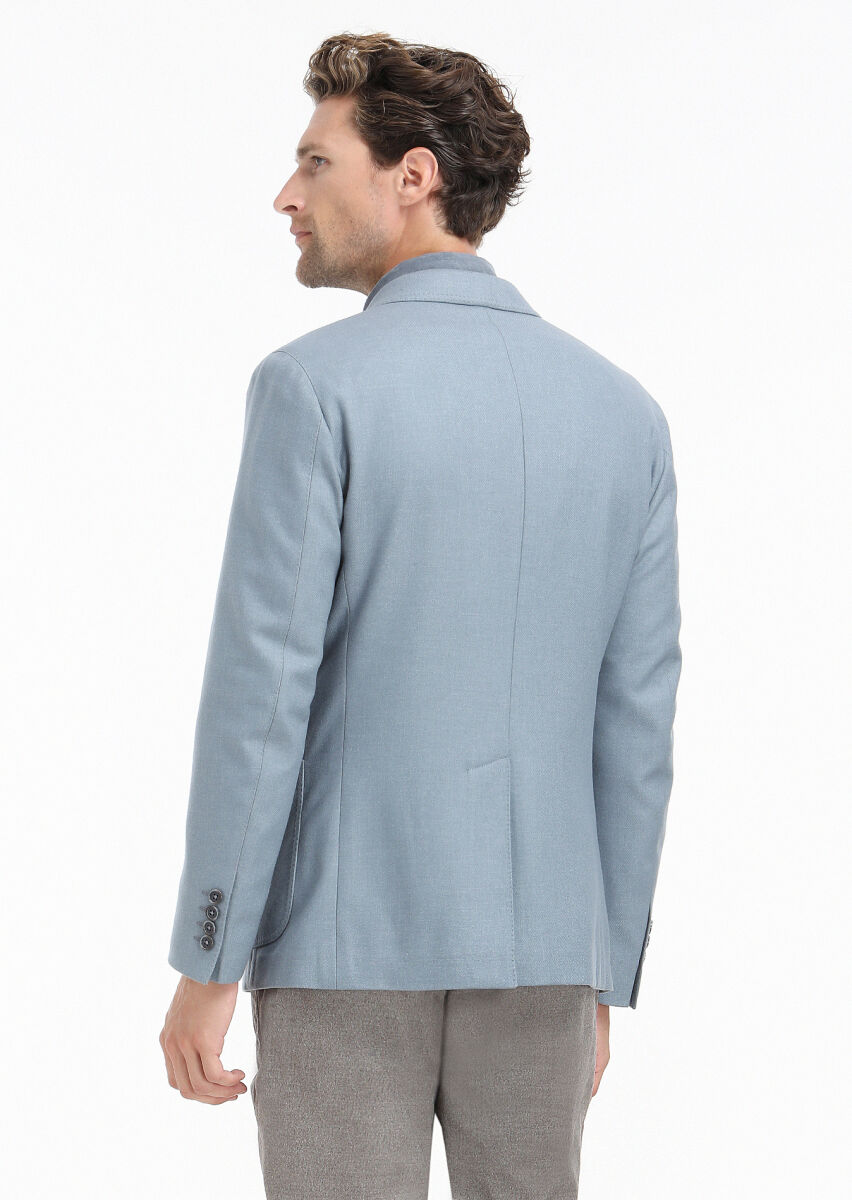 Mavi Düz Shirt Shoulder Slim Fit Yün Karışımlı Ceket - 7