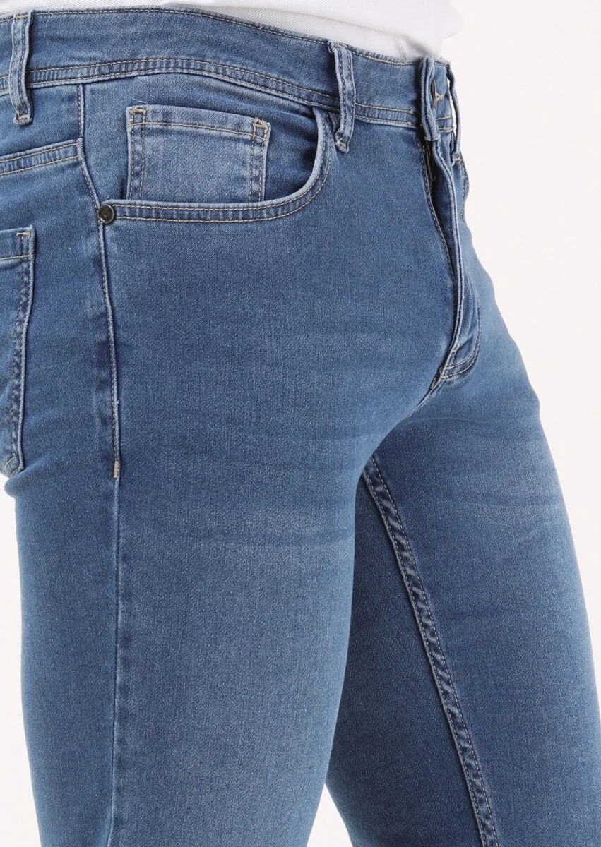 Mavi Düz Slim Fit Denim Pamuk Karışımlı Pantolon - 3