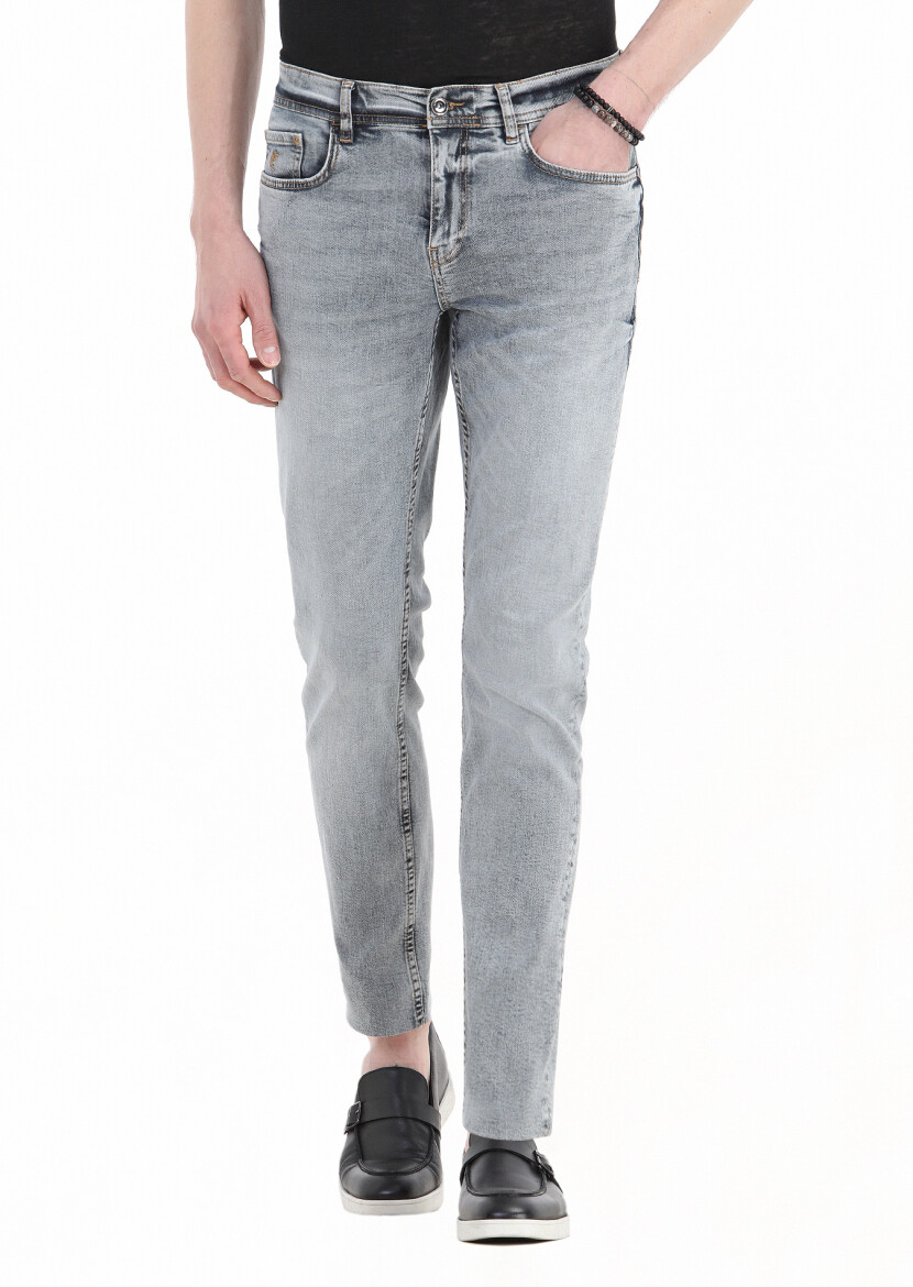 Mavi Düz Slim Fit Denim Pamuk Karışımlı Pantolon - 2