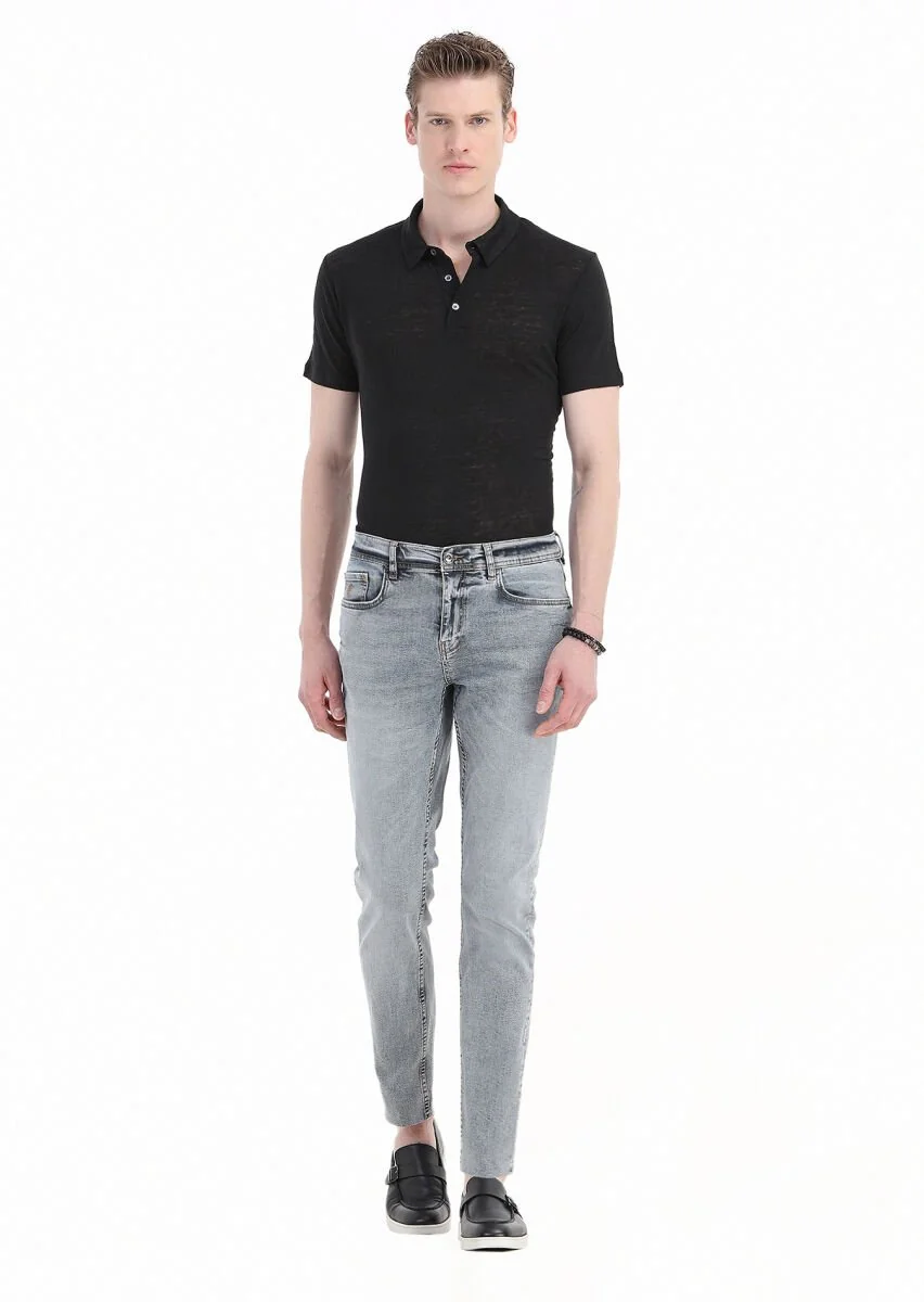 Mavi Düz Slim Fit Denim Pamuk Karışımlı Pantolon - 1