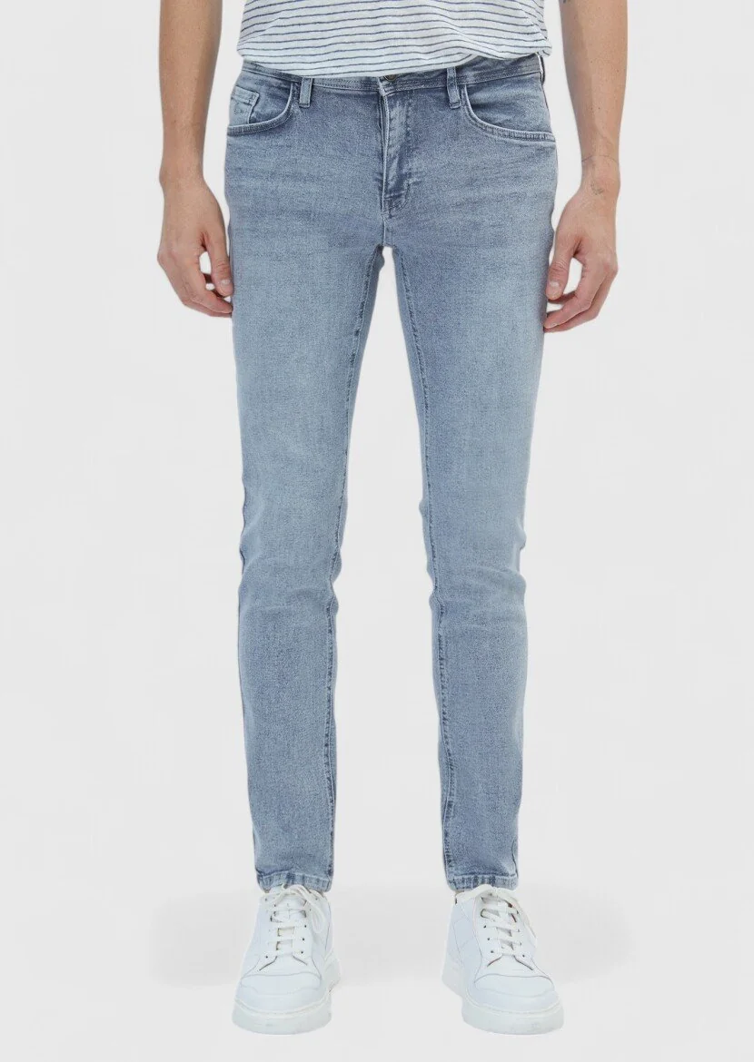 Mavi Düz Slim Fit Denim Pamuk Karışımlı Pantolon 
