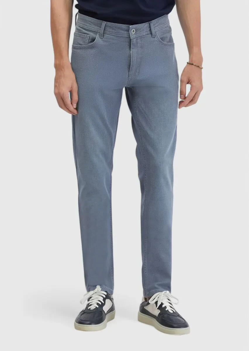 Mavi Düz Slim Fit Denim Pamuk Karışımlı Pantolon - 2