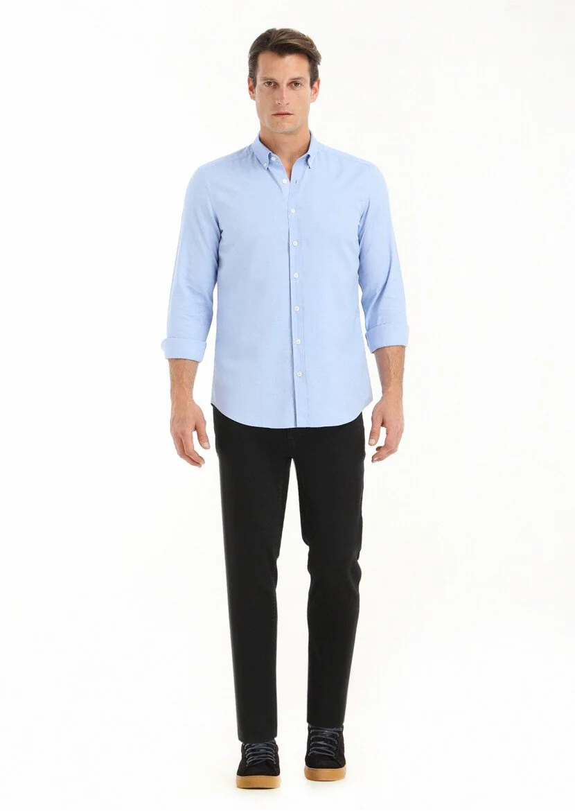Mavi Düz Slim Fit Dokuma Casual %100 Pamuk Gömlek 