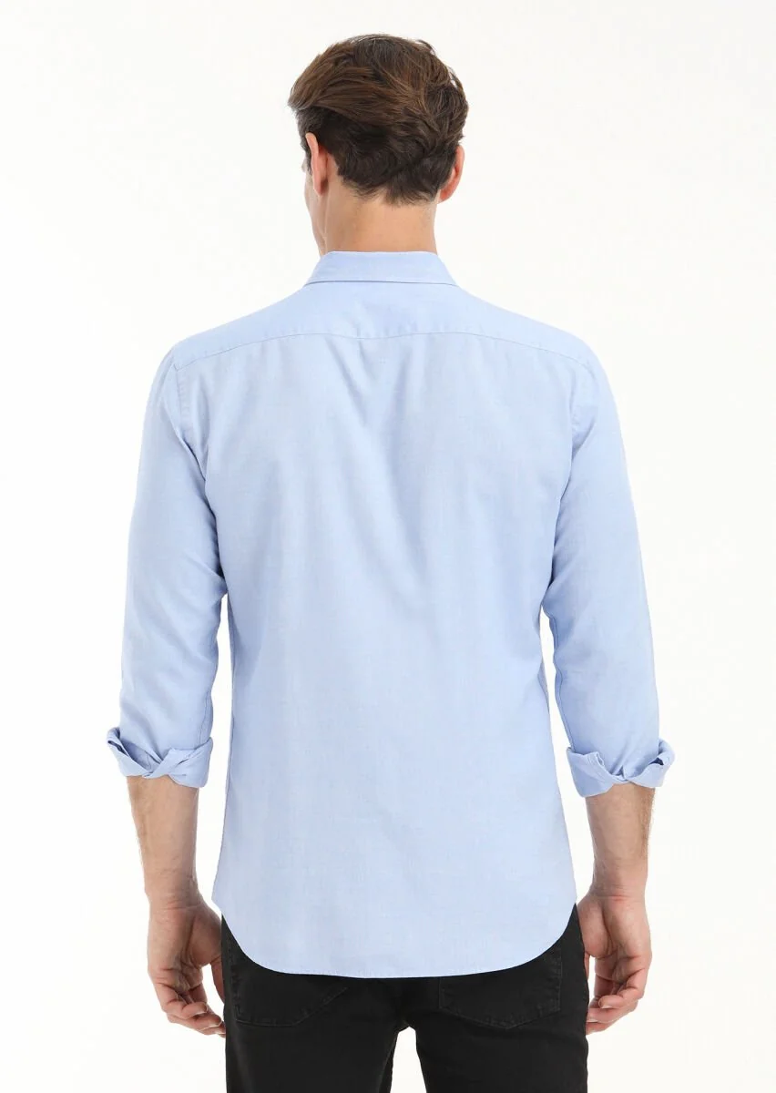 Mavi Düz Slim Fit Dokuma Casual %100 Pamuk Gömlek - 4