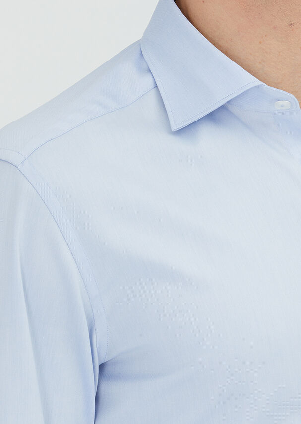 Mavi Düz Slim Fit Ütü İstemeyen Uzun Dokuma Klasik %100 Pamuk Gömlek - 3