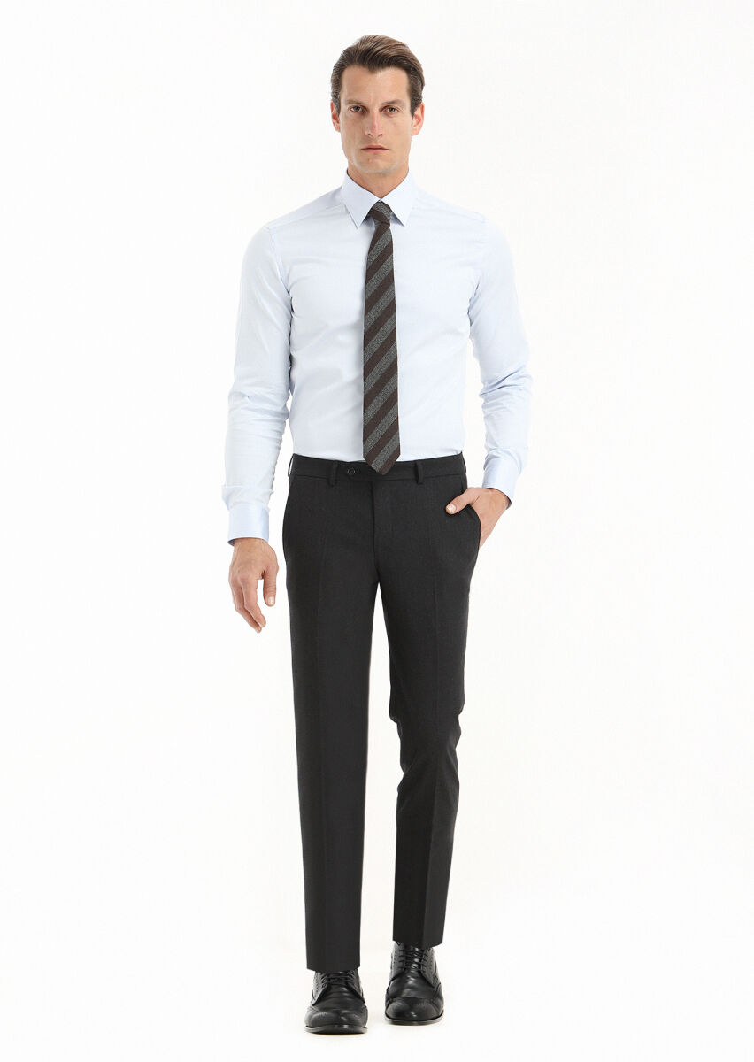 Mavi Düz Slim Fit Uzun Dokuma Klasik %100 Pamuk Gömlek - 1