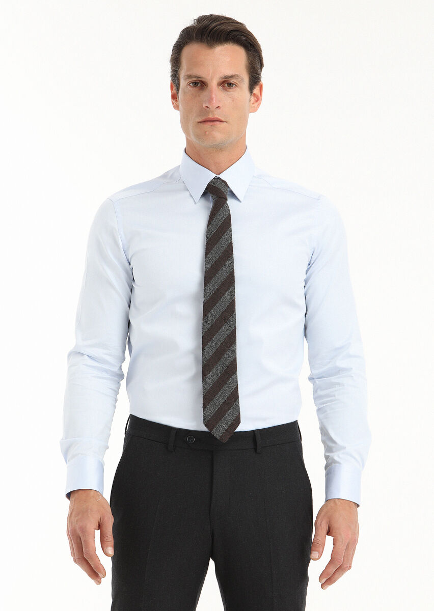 Mavi Düz Slim Fit Uzun Dokuma Klasik %100 Pamuk Gömlek - 2