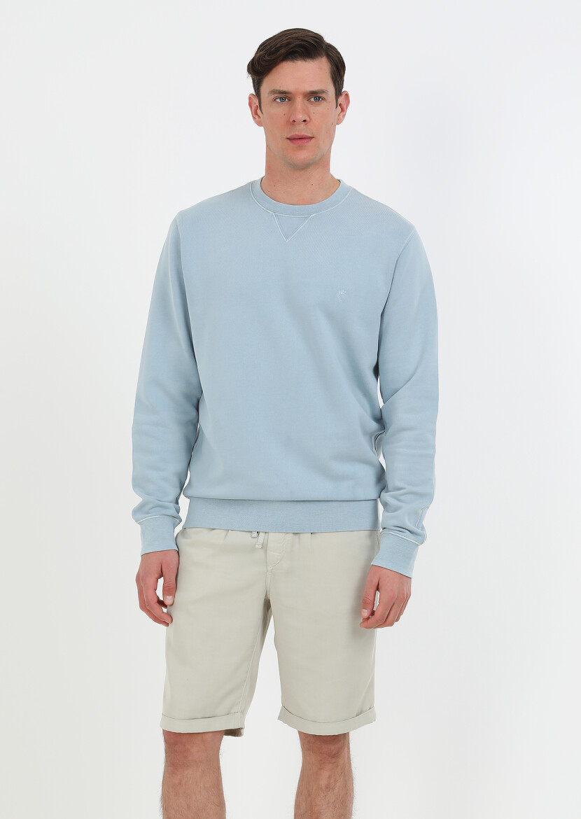 Mavi Düz Sweatshırt - 1