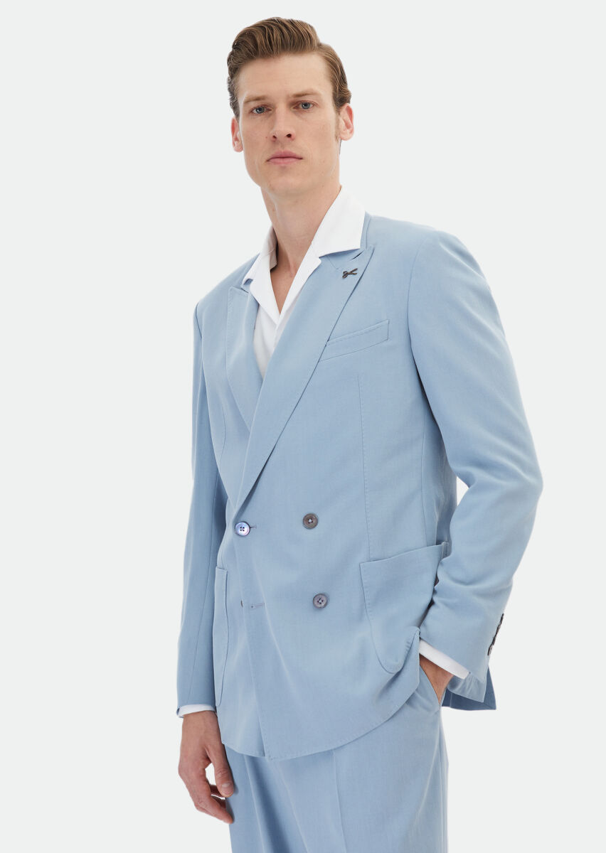 RAMSEY Mavi Düz Zeroweight Slim Fit Takım Elbise
