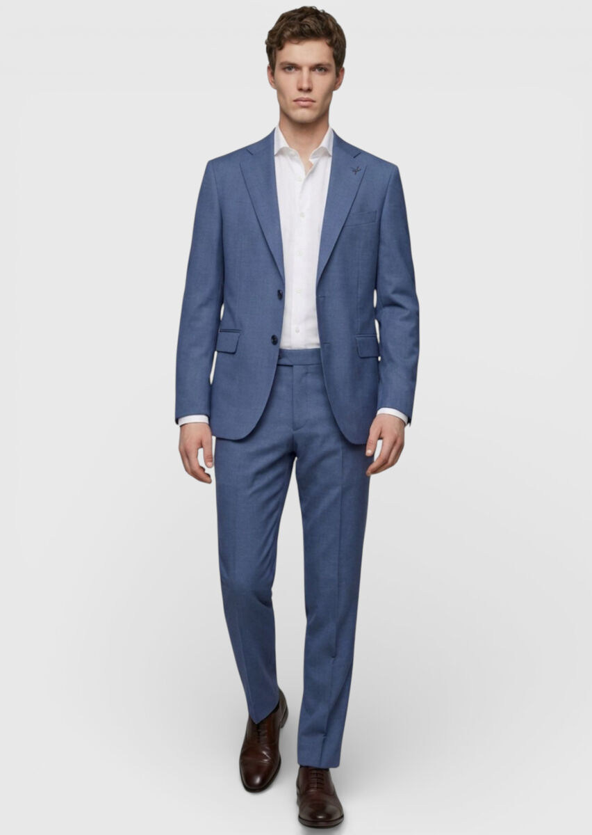 Mavi Düz Zeroweight Slim Fit Yün Karışımlı Takım Elbise - 1