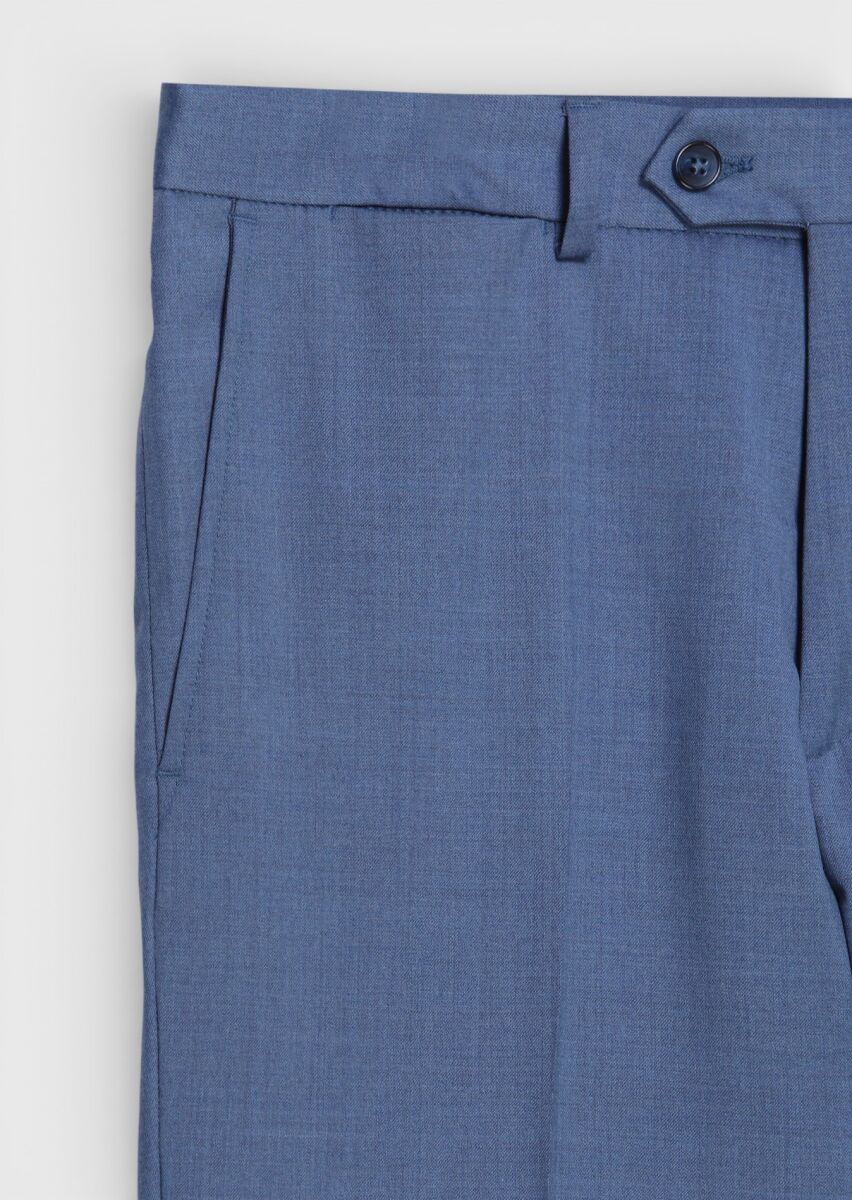 Mavi Düz Zeroweight Slim Fit Yün Karışımlı Takım Elbise - 10