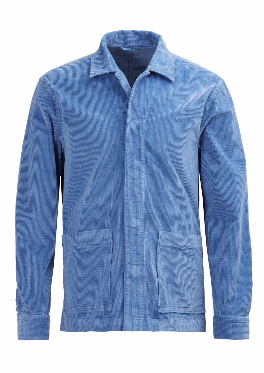 Mavi Fitilli Regular Fit Uzun Dokuma Kadife Pamuk Karışımlı Overshırt - 1
