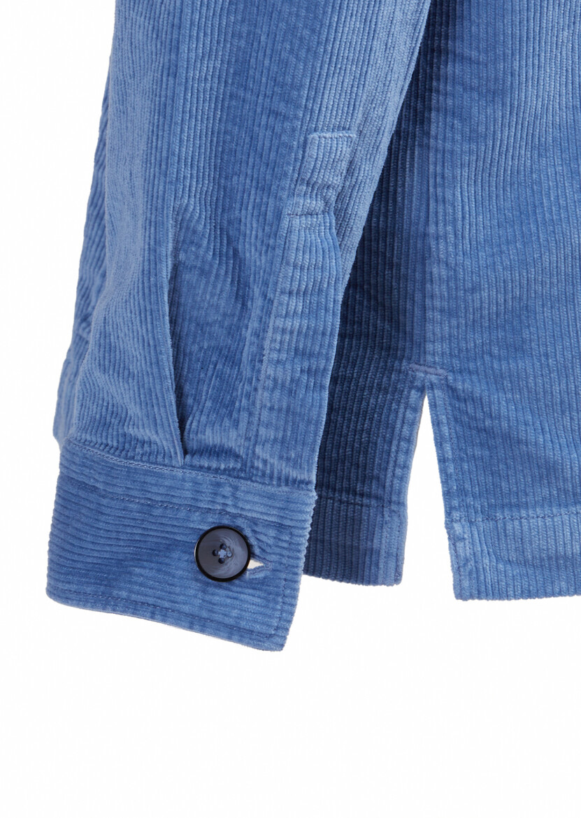 Mavi Fitilli Regular Fit Uzun Dokuma Kadife Pamuk Karışımlı Overshırt - 4