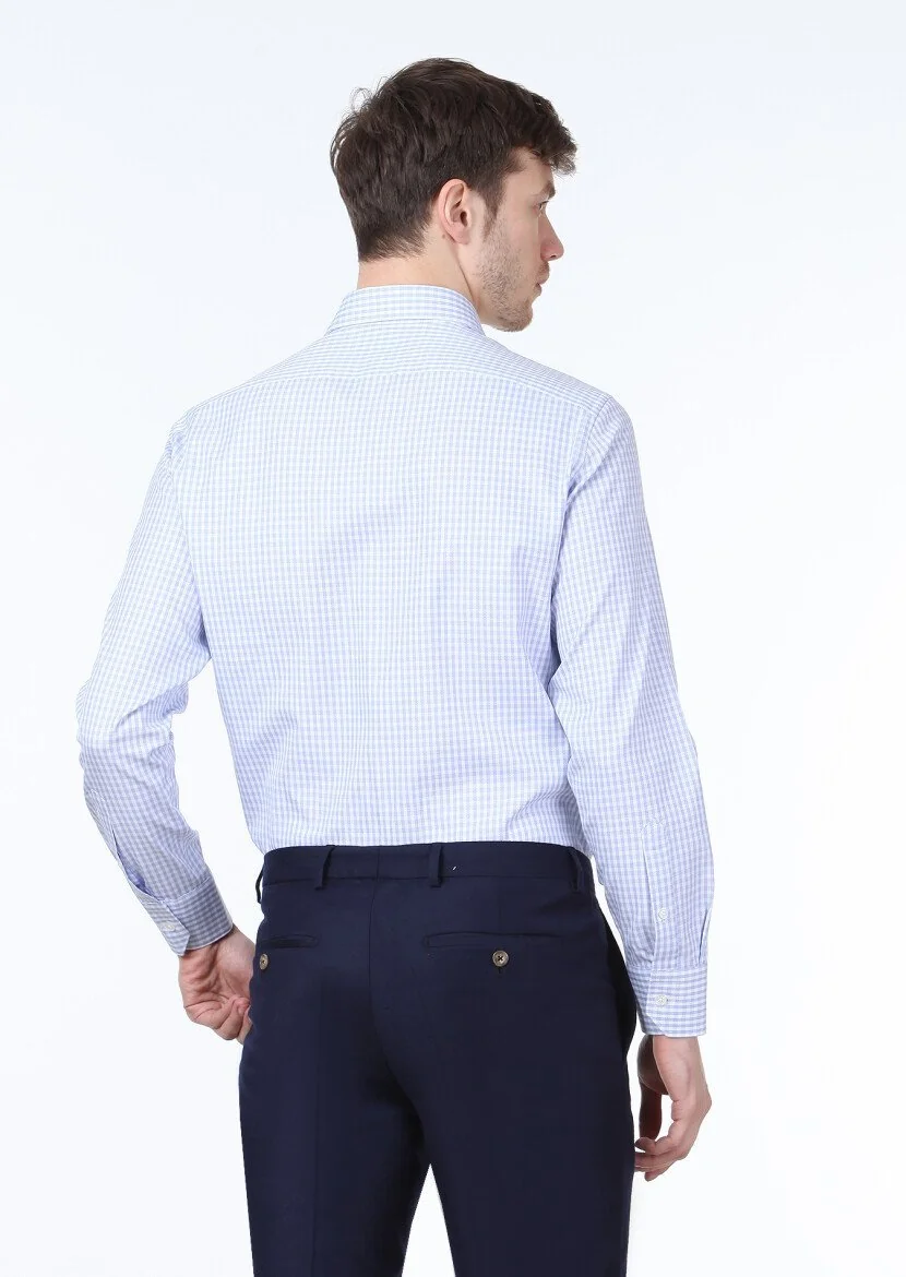 Mavi Kareli Regular Fit Dokuma Klasik %100 Pamuk Gömlek - 4