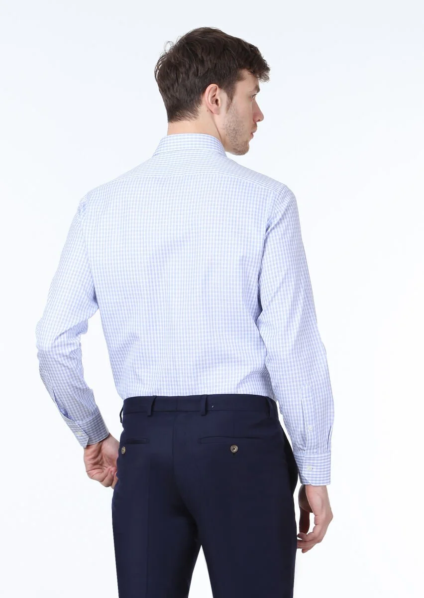 Mavi Kareli Regular Fit Dokuma Klasik %100 Pamuk Gömlek - 4