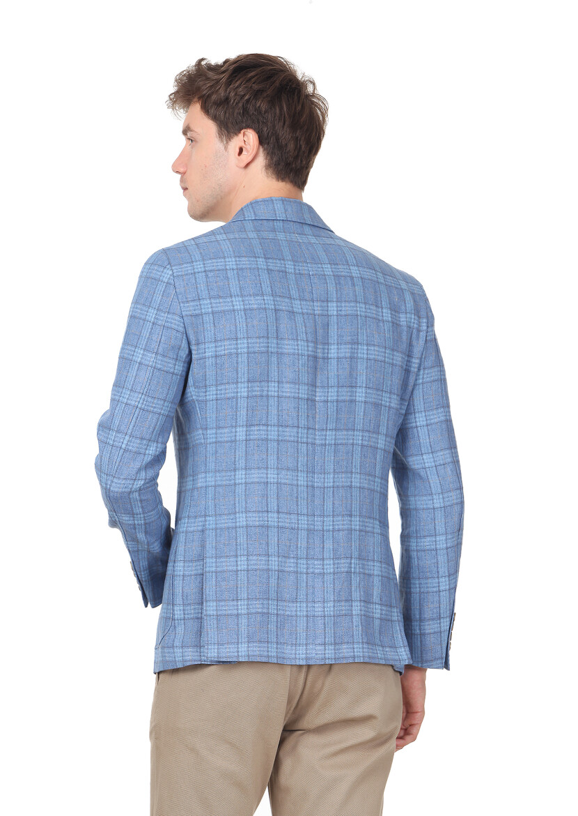 Mavi Kareli Zeroweight Slim Fit Pamuk Karışımlı Ceket - 4