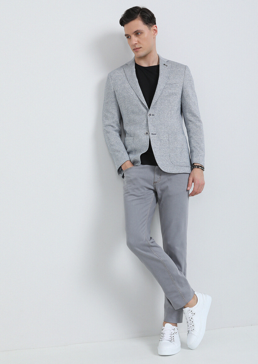 Mavi Kareli Zeroweight Slim Fit Pamuk Karışımlı Örme Ceket - 2