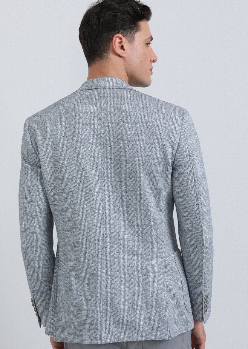 Mavi Kareli Zeroweight Slim Fit Pamuk Karışımlı Örme Ceket - 5