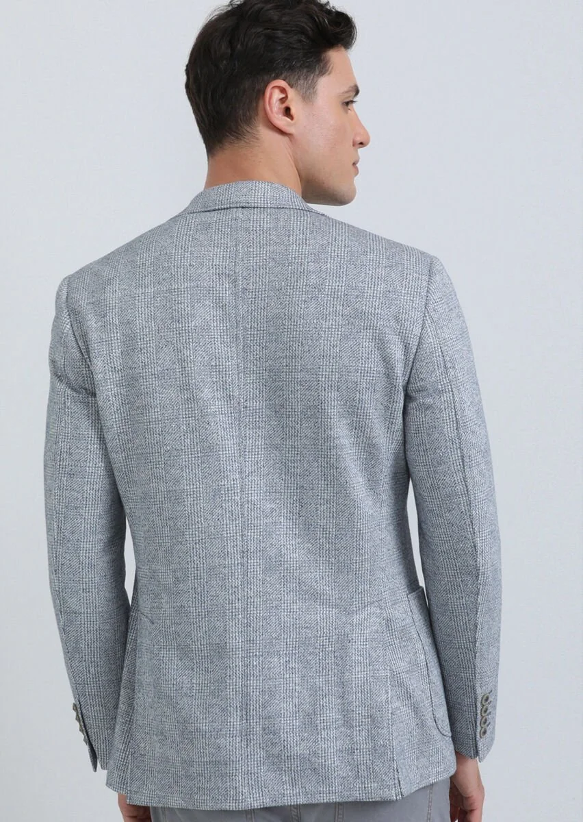 Mavi Kareli Zeroweight Slim Fit Pamuk Karışımlı Örme Ceket - 5